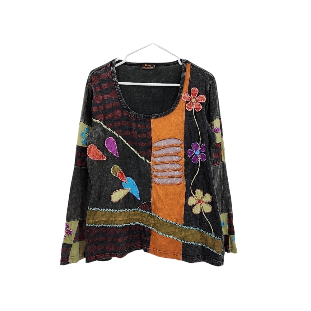 Rising International Women's Cotton Patchwork Applique Top - XXL